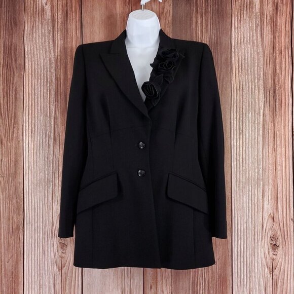 Escada Womens Size 36 Black Floral Two Button Notch Lapel Wool Blazer Jacket - Picture 1 of 16